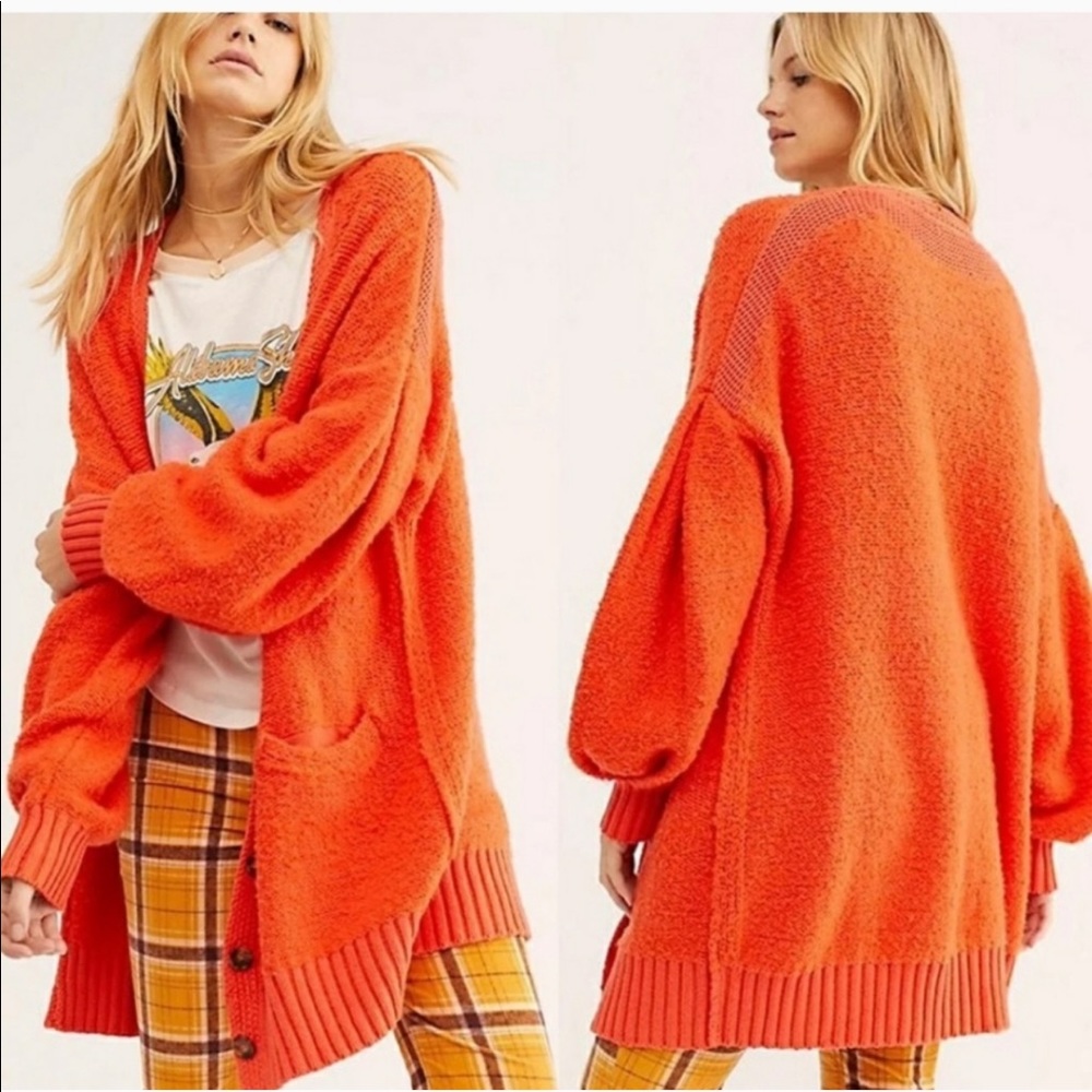 NWT Free People Snow Drop Cardigan in Bright Orange